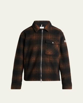 Moncler Mens Buffalo Check Full-Zip Shirt Jacket
