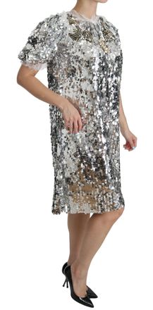 Dolce & Gabbana Womens Sequined Crystal Shift Dress Silver Polyester T-shirts