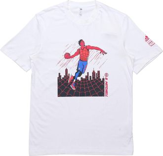 adidas Mens adidas x MARVEL/ MARVEL Dm Spiderman 1 Printing Basketball Sports Round Neck Short Sleeve White T-Shirt DX6983