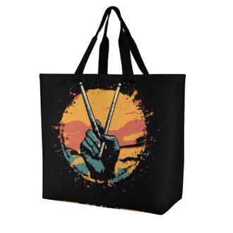 Generic Hand Holding Drum Sticks Large Reusable Shopping Bag Lightweight Foldable Tote Bags Washable Shoulder Handbag