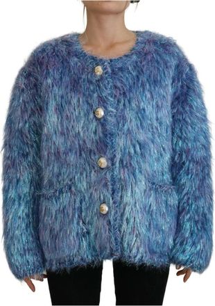 Dolce & Gabbana Multicolor Franjes Jas - Dames - Jassen - Blauw - XS - Wol - Jassen