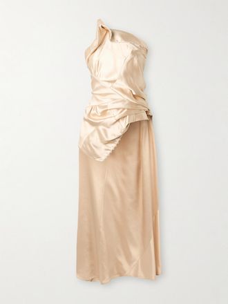 Dries Van Noten Top Asimmetrico A Schiena Scoperta In Raso Arricciato - Oro