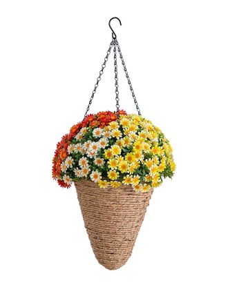 Nearly Natural 28In Uv-Resistant Autumn Artificial Fall Mixed Daisy In Cone Hanging Basket (Indoor/Outdoor)