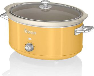 SWAN Retro SF17031YELNEU Pentola Cottura Lenta 6,5L Contenitore Estraibile, Antiaderente Ceramica Libera pfoa e ptfe, 3 Livelli Temperatura
