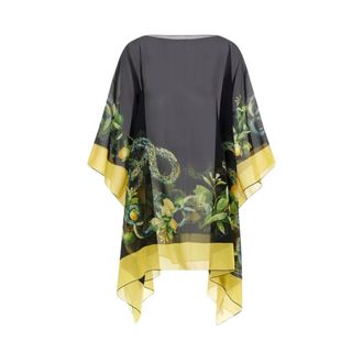 Roberto Cavalli Beachwear, female, Black, Size: ONE SIZE Kaftan with Lemon Print