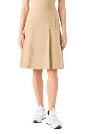 Akris Pleated Cotton Twill A-Line Skirt in Beige at Nordstrom, Size 12