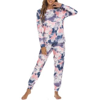 Generic HAOLEI Pyjamas Set for Women, Women Soft 2 Pieces Pjs Set Long Sleeve Tops and Pants Sleepwear Tie Dye Print Pyjamas Set Comfty Pajamas Cotton Classic
