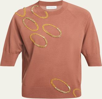 Dries Van Noten Tuan Embellished Short-Sleeve Sweater