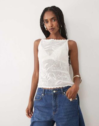 Abercrombie & Fitch Top senza maniche in maglia color avena-Bianco