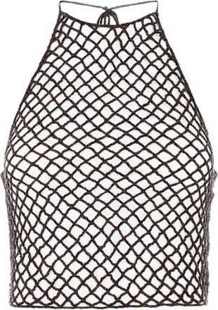 Alaia Brown Crochet Halter Neck Top