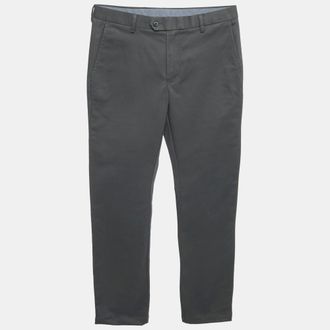 CHARLES TYRWHITT Dark Grey Gabardine Cotton Extra Slim Trousers S