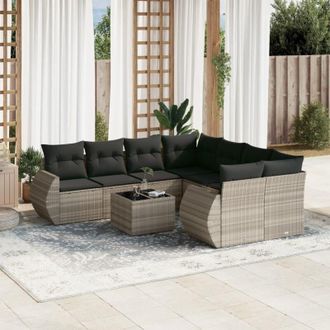 vidaXL Set Muebles Jard&iacute;n 9 Pzas Y Cojines Rat&aacute;n Sint&eacute;tico Gris Claro Vidaxl