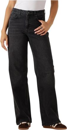MY ESSENTIAL WARDROBE Zwarte Wijde Hoge Taille Jeans - Dames - Regular Fit Jeans - Zwart - W34 L32 - Wol - Jeans