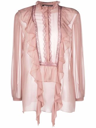 Alberta Ferretti long-sleeved ruffled silk blouse - women - Silk - 44 - Pink