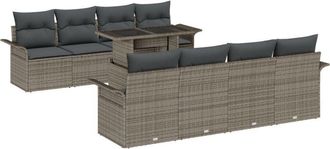 vidaXL Garden Sofa Set with Cushion 9 pcs Grey Poly rattan Vidaxl