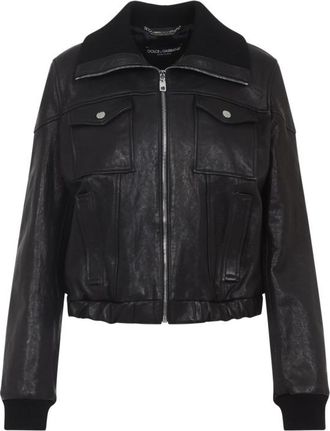Dolce & Gabbana Black Bomber-style Leather Jacket