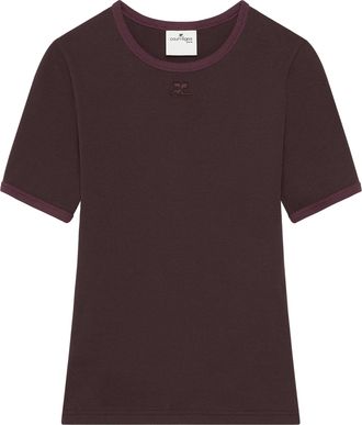 Courr&egrave;ges Signature Contrast Plum Fitted T-Shirt
