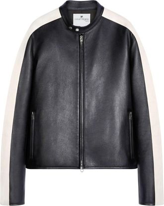 Courrèges Contrast stripe-detail leather jacket - unisex - Lamb Skin - 46 - Black