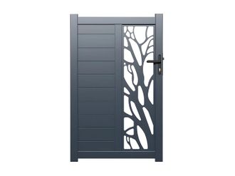 Vente-Unique Vente-unique - Cancello A Battente L100 X H179 Cm Alluminio Semi Traforato Con Motivi Antracite - Labrit Ii