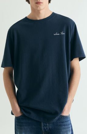 Scalpers Contrasting Embroidered T-Shirt Relaxed in Navy at Nordstrom, Size Xx-Large