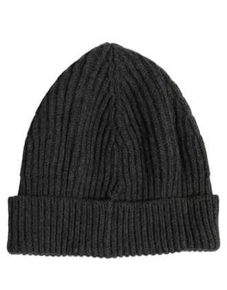 Dolce & Gabbana Men Charcoal Grey Ribbed Wool Knit Beanie One Size Mens Hat