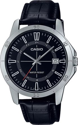 Casio Mens Black Leather Watch with Black Dial - MTP-V004L-1CUDF