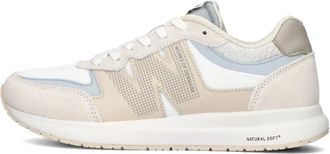 Woden Beige Su&egrave;de Lage Sneakers met Reflecterende Details - Dames - Sneakers - Veelkleurig - 38 EU - Su&egrave;de - Schoenen