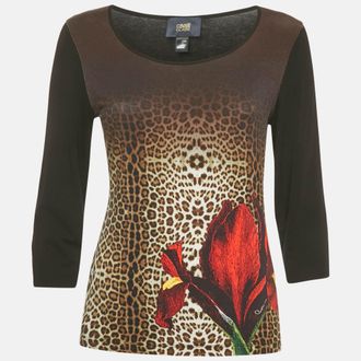 Roberto Cavalli Black Printed Jersey Long Sleeve Top