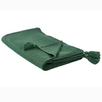 Beliani Beliani - Colcha Con Borlas Para Cama Algod&oacute;n 150 X 200 Cm Verde Lindula