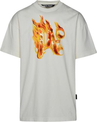 Palm Angels Burning Monogram White Cotton T-Shirt