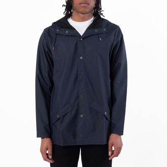 Rains Navy Waterproof Hooded Rain Jacket, Size X-Small