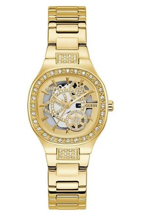 Guess Goldtone & Crystal Skeleton Bracelet Watch, 32mm in Gold Tone at Nordstrom