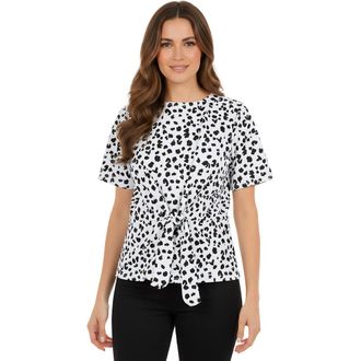 Jessica London Stretch Crepe Tie Waist Top in White Cheetah Dot at Nordstrom, Size Medium