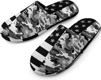 Generic Army Green Camouflage USA Flag Mens Slippers Warm Non-Slip Houes Shose Spa Slipper for Home Bedroom