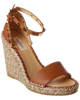 Valentino Rockstud 95 Grainy Leather Wedge Sandal