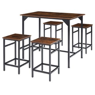 TecTake Juego de mesa bistr&oacute; y 4 taburetes de estilo industrial madera oscura