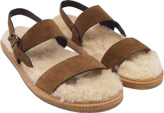 Saint Laurent Womens Suede Shearling-Lined Slingback Sandal (Authentic Pre- Loved)