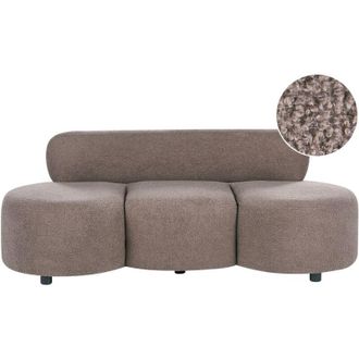 Beliani 3 Seater Sofa Taupe Boucle Upholstery Couch without Armrests Curved Backrest Retro-Inspired Living Room BLAVAND