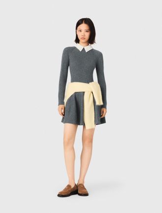 Maje Beaded-collar Short Knit Dress - Grey - Maje