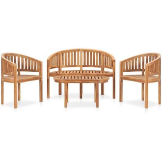 vidaXL 4 Piece Banana Garden Lounge Set Solid Teak Wood vidaXL