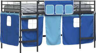 vidaXL Letto A Castello Per Bambini Con Tende Nero E Blu 107 X 203 Cm Vidaxl
