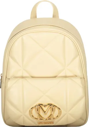 Love Moschino Backpacks, female, Beige, Size: ONE SIZE Quilted Logo-Plaque Backpack