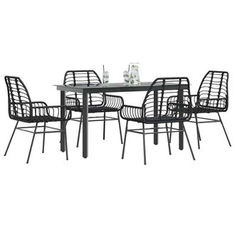 Berkfield Home 5 Piece Garden Dining Set Black Poly Rattan Glass