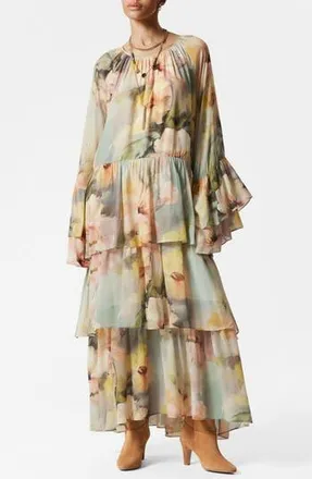 & Other Stories Ruffle Long Sleeve Tiered Maxi Dress in Mole Dusty Light at Nordstrom Rack, Size X-Small