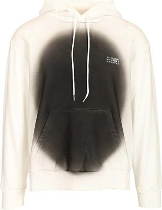 Maison Margiela Spray Print and Logo Hoodie - Heren - Hoodies - Wit - S - Katoen - Hoodies & sweatvesten