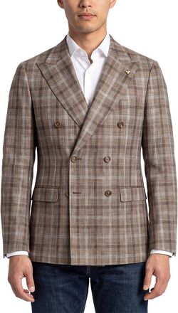 Corneliani Cc Collection Double-Breasted Wool & Linen-Blend Blazer