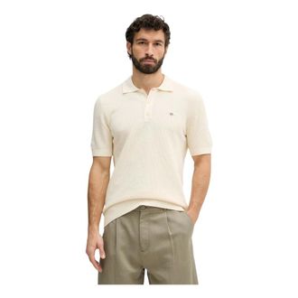 GANT Micro Textured Cotton SS Polo - Heren - Polos - Beige - M - Katoen - Tops