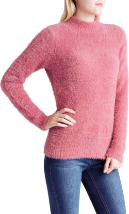 Kensie Fur Yarn Long Sleeve Mock Neck Sweater In Pink
