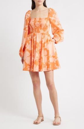 & Other Stories Smocked Long Sleeve Cotton Minidress in Floral Aop Multi at Nordstrom Rack, Size 4