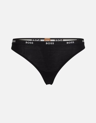 HUGO BOSS Womens Logo Waistband Thong, Black - Size: 14